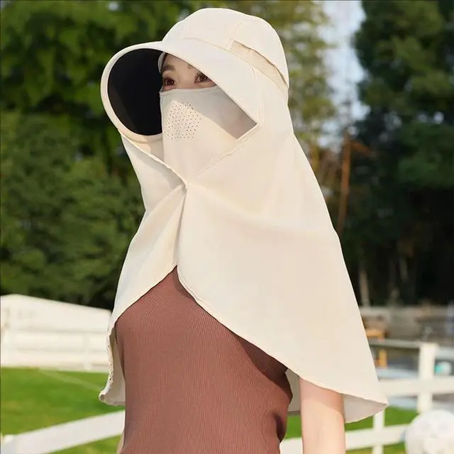 Alt view image 2 of 7 - Women's UV Protection Sun Hat,UPF50+, Large Brim & Cape with Face Mask & Shawl, Perfect for Hiking,Outdoor & Travel Beige