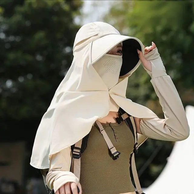 Alt view image 3 of 7 - Women's UV Protection Sun Hat,UPF50+, Large Brim & Cape with Face Mask & Shawl, Perfect for Hiking,Outdoor & Travel Beige