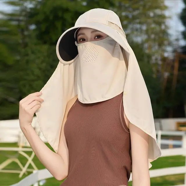 Alt view image 4 of 7 - Women's UV Protection Sun Hat,UPF50+, Large Brim & Cape with Face Mask & Shawl, Perfect for Hiking,Outdoor & Travel Beige