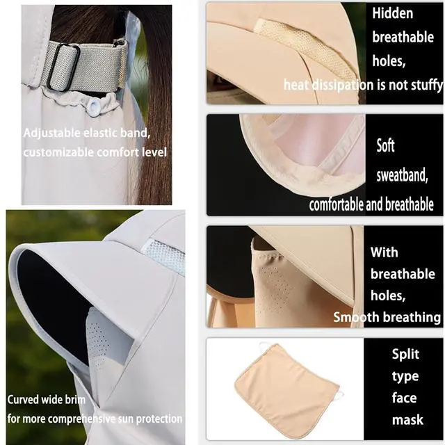 Alt view image 5 of 7 - Women's UV Protection Sun Hat,UPF50+, Large Brim & Cape with Face Mask & Shawl, Perfect for Hiking,Outdoor & Travel Beige