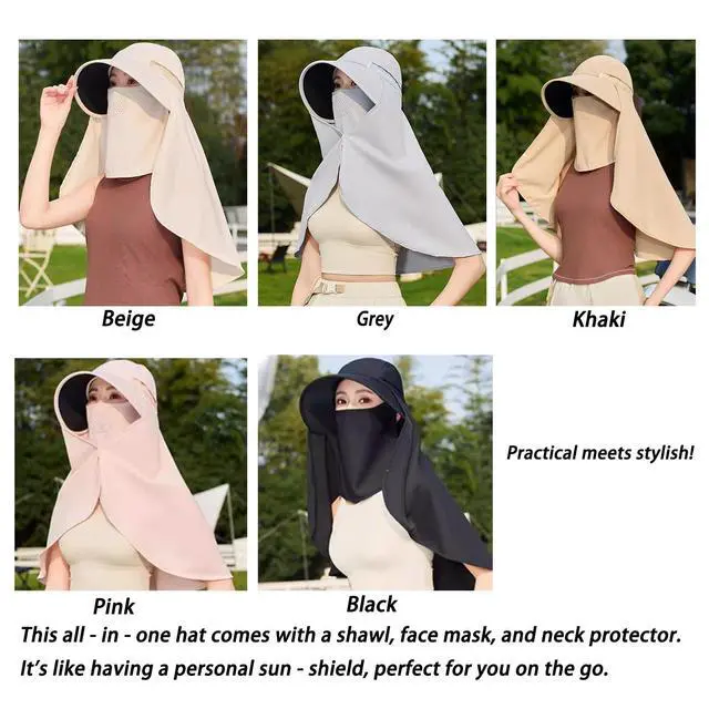 Alt view image 7 of 7 - Women's UV Protection Sun Hat,UPF50+, Large Brim & Cape with Face Mask & Shawl, Perfect for Hiking,Outdoor & Travel Beige