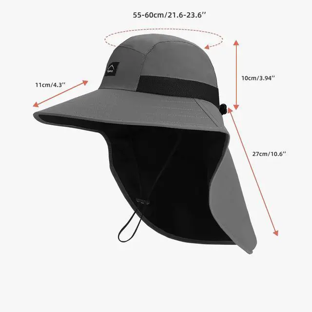Alt view image 6 of 6 - Outdoor Sun Hat for Men Women, UPF50+ Protection Safari Cap Wide Brim Mesh Fishing Hat with Neck Flap Beach Garden