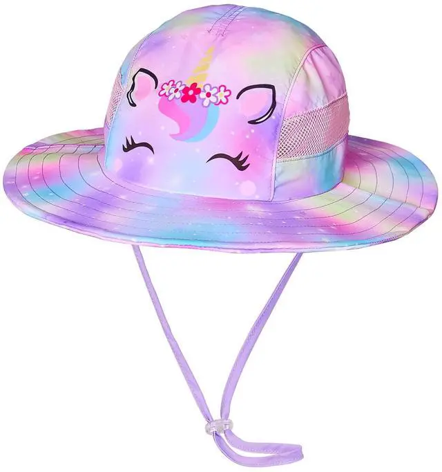 Main image of Kids Sun Hat for Toddler Girls Unicorn Bucket Hats UV Protection Summer Hat for Kids Wide Brim Fishing Hat 2-8 Years Colorful