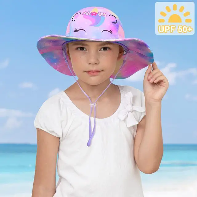 Alt view image 2 of 6 - Kids Sun Hat for Toddler Girls Unicorn Bucket Hats UV Protection Summer Hat for Kids Wide Brim Fishing Hat 2-8 Years Colorful
