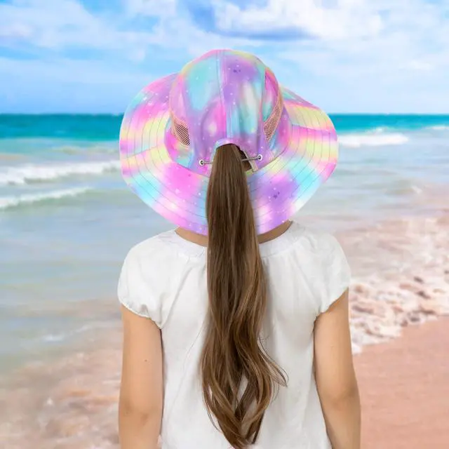 Alt view image 3 of 6 - Kids Sun Hat for Toddler Girls Unicorn Bucket Hats UV Protection Summer Hat for Kids Wide Brim Fishing Hat 2-8 Years Colorful