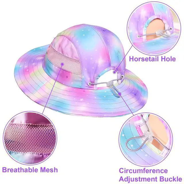 Alt view image 4 of 6 - Kids Sun Hat for Toddler Girls Unicorn Bucket Hats UV Protection Summer Hat for Kids Wide Brim Fishing Hat 2-8 Years Colorful