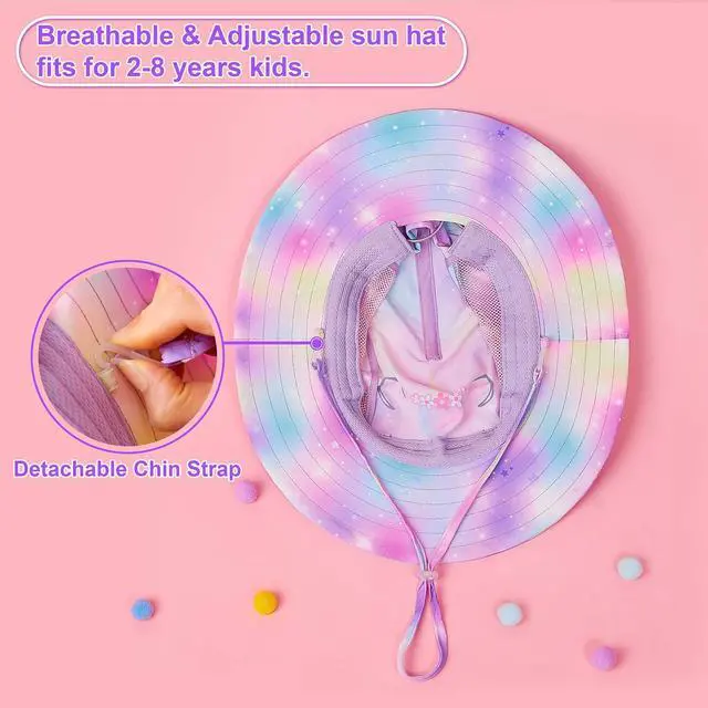 Alt view image 5 of 6 - Kids Sun Hat for Toddler Girls Unicorn Bucket Hats UV Protection Summer Hat for Kids Wide Brim Fishing Hat 2-8 Years Colorful