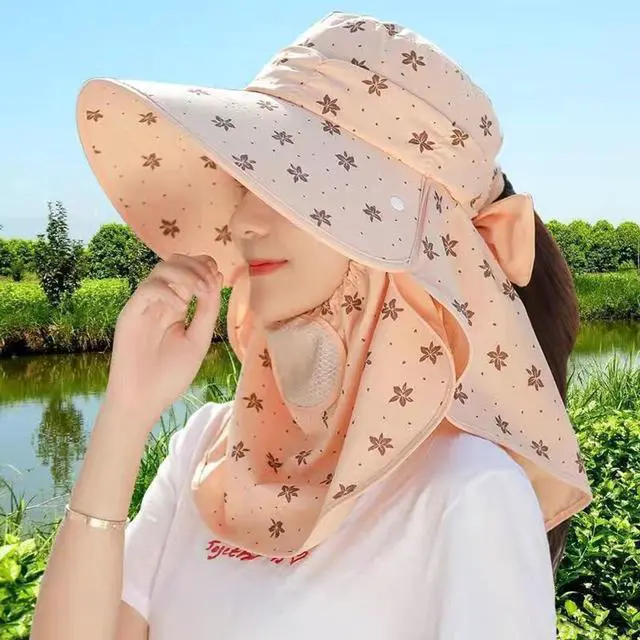 Alt view image 2 of 7 - UPF 50+ UV Protection Sun Hat for Women, Wide Brim Summer Sun Hat with Neck Flap & Face Cover, (Beige)