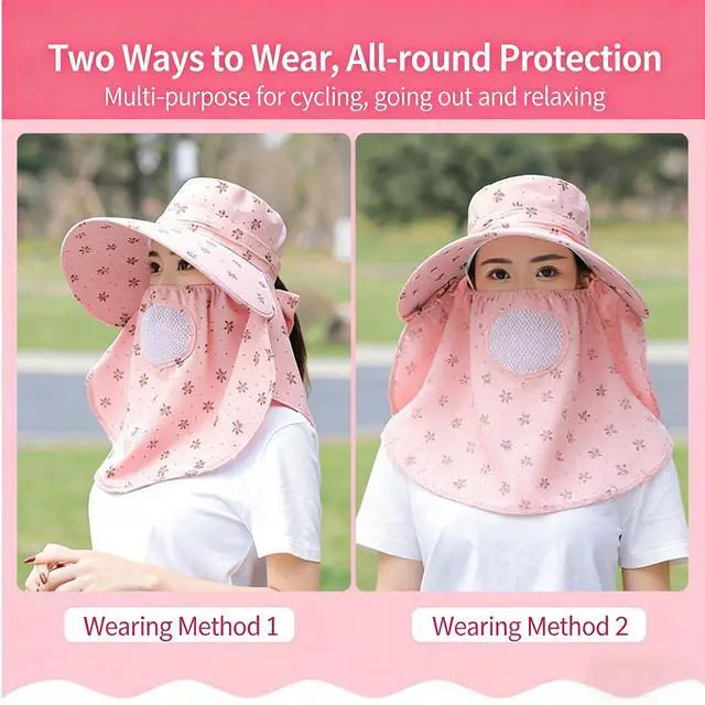Alt view image 5 of 7 - UPF 50+ UV Protection Sun Hat for Women, Wide Brim Summer Sun Hat with Neck Flap & Face Cover, (Beige)