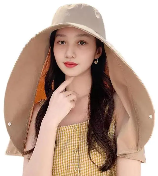 Main image of Fashion Outdoor Beach Hats UPF 50+ UV Sun Protection Wide Brim Shawl Breathable Face Neck Flap Cover Folding Sun Hat (US, Alpha, One Size, Khaki)