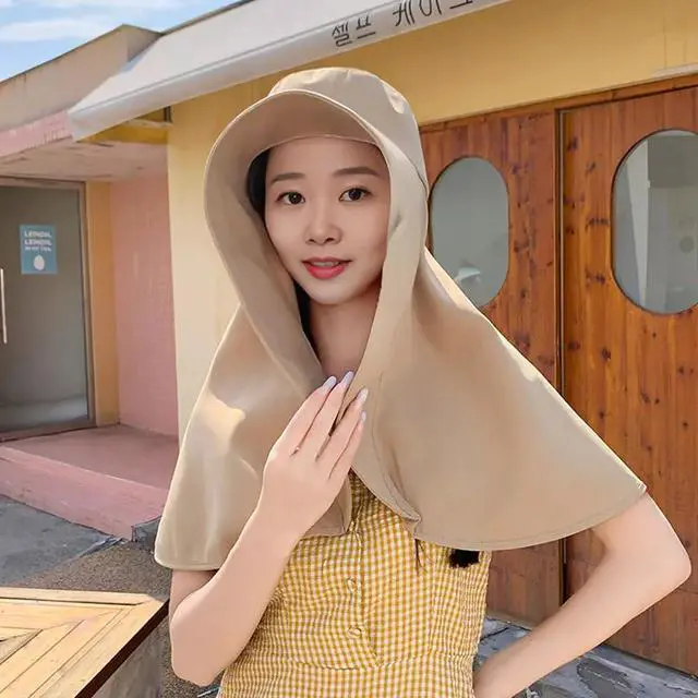 Alt view image 2 of 7 - Fashion Outdoor Beach Hats UPF 50+ UV Sun Protection Wide Brim Shawl Breathable Face Neck Flap Cover Folding Sun Hat (US, Alpha, One Size, Khaki)