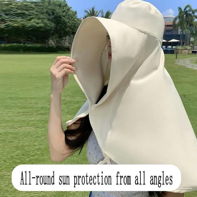 Alt view image 7 of 7 - Fashion Outdoor Beach Hats UPF 50+ UV Sun Protection Wide Brim Shawl Breathable Face Neck Flap Cover Folding Sun Hat (US, Alpha, One Size, Khaki)
