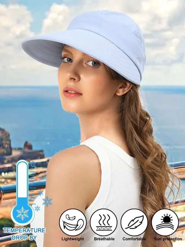 Alt view image 3 of 5 - Sun Hats for Women Wide Brim Visor UV Protection Beach Summer Packable Cap(Blue)