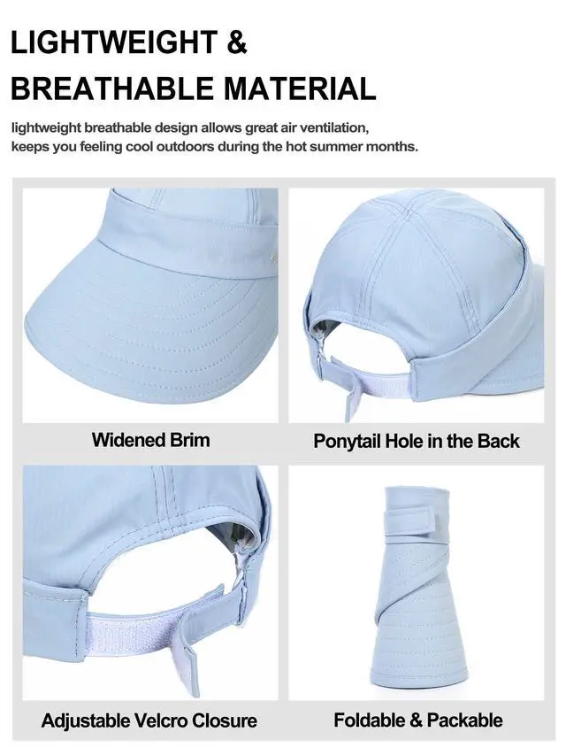 Alt view image 4 of 5 - Sun Hats for Women Wide Brim Visor UV Protection Beach Summer Packable Cap(Blue)