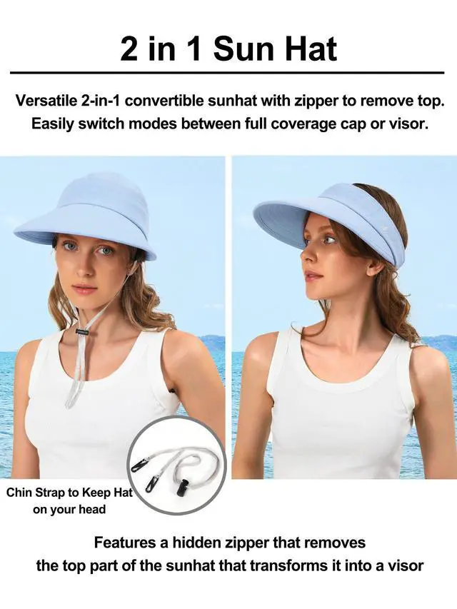 Alt view image 2 of 5 - Sun Hats for Women Wide Brim Visor UV Protection Beach Summer Packable Cap(Blue)