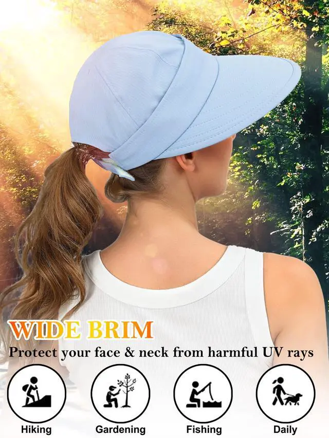 Alt view image 5 of 5 - Sun Hats for Women Wide Brim Visor UV Protection Beach Summer Packable Cap(Blue)