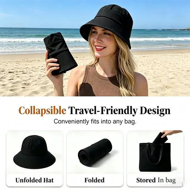 Alt view image 2 of 6 - Adjustable UPF Sunscreen Baseball Hat, Wide Brim Baseball Cap for Women & Men, UV Protection Hat, UPF 50+Womens Packable Sun Caps for Hiking, Camping, Outdoor Sports Black