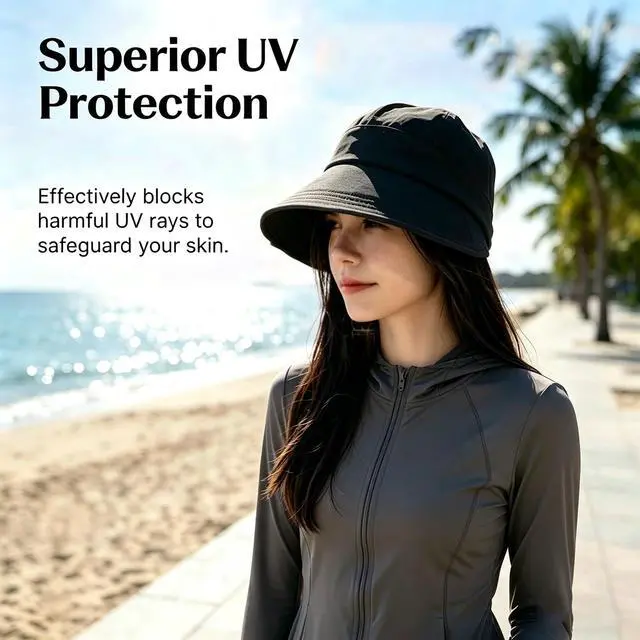 Alt view image 3 of 6 - Adjustable UPF Sunscreen Baseball Hat, Wide Brim Baseball Cap for Women & Men, UV Protection Hat, UPF 50+Womens Packable Sun Caps for Hiking, Camping, Outdoor Sports Black