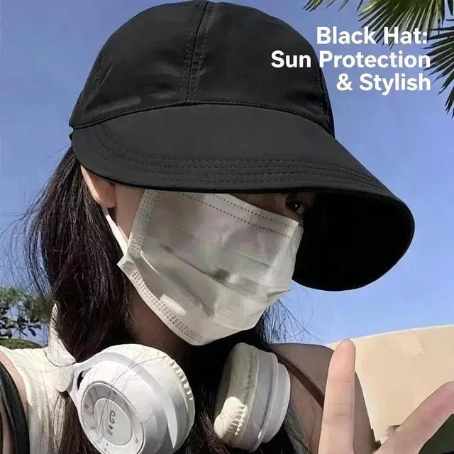 Alt view image 6 of 6 - Adjustable UPF Sunscreen Baseball Hat, Wide Brim Baseball Cap for Women & Men, UV Protection Hat, UPF 50+Womens Packable Sun Caps for Hiking, Camping, Outdoor Sports Black
