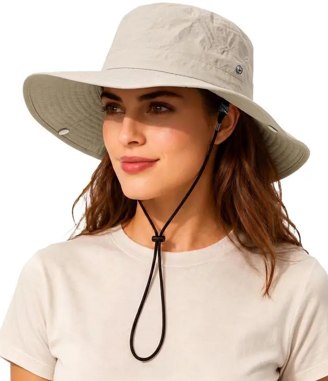 Main image of Waterproof Bucket Rain Hat for Women Wide Brim Summer UPF50+ Cowboy Sun Hat Men Foldable Soft Floppy Beach Hat Beige