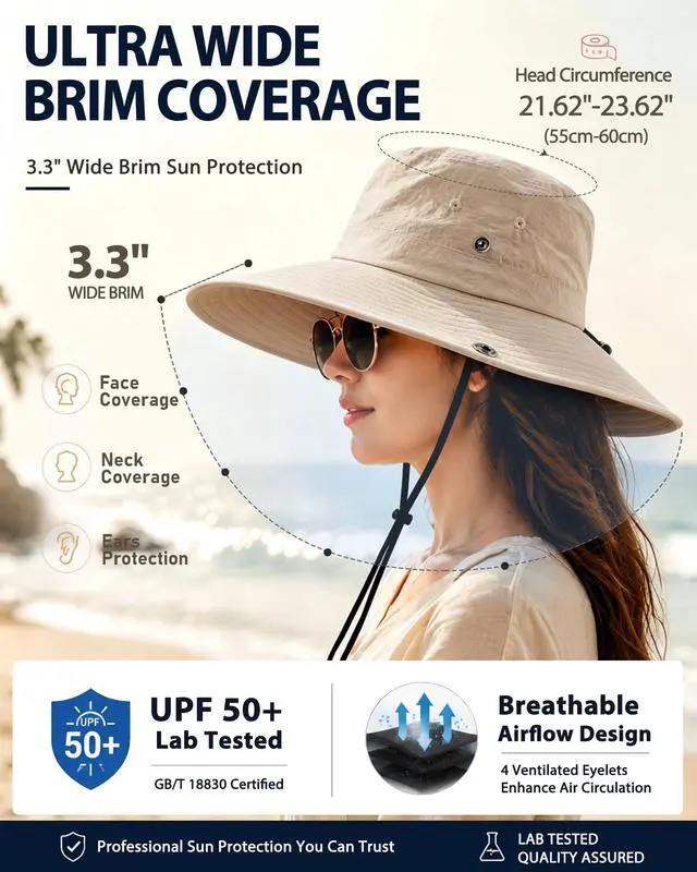 Alt view image 2 of 6 - Waterproof Bucket Rain Hat for Women Wide Brim Summer UPF50+ Cowboy Sun Hat Men Foldable Soft Floppy Beach Hat Beige