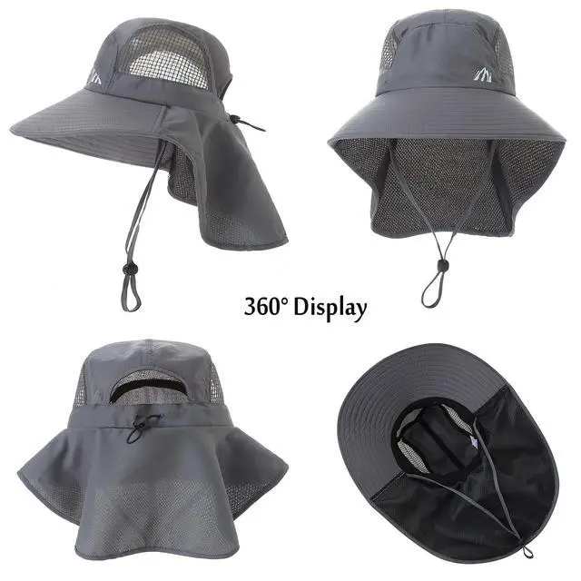 Alt view image 3 of 6 - Womens Sun Hats Hiking Fishinghat Wide Brim UPF 50+ UV Protection Gardening Hats with Large Neck Flap for Womens and Young Girls Dark Gray