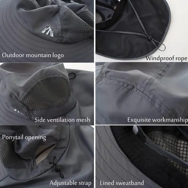 Alt view image 4 of 6 - Womens Sun Hats Hiking Fishinghat Wide Brim UPF 50+ UV Protection Gardening Hats with Large Neck Flap for Womens and Young Girls Dark Gray