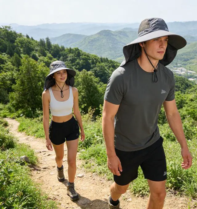 Alt view image 6 of 6 - Womens Sun Hats Hiking Fishinghat Wide Brim UPF 50+ UV Protection Gardening Hats with Large Neck Flap for Womens and Young Girls Dark Gray