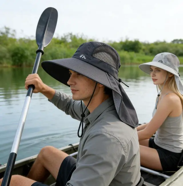 Alt view image 5 of 6 - Womens Sun Hats Hiking Fishinghat Wide Brim UPF 50+ UV Protection Gardening Hats with Large Neck Flap for Womens and Young Girls Dark Gray