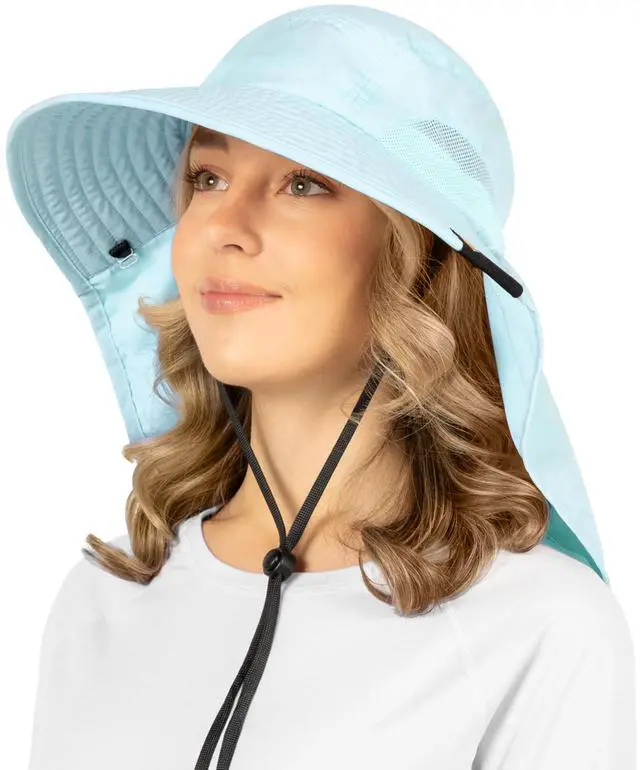 Main image of Wide Brim Sun Hat with Neck Flap, Fishing Hiking for Women Safari, Neck Cover for Outdoor Sun Protection UPF50+ | Light Blue