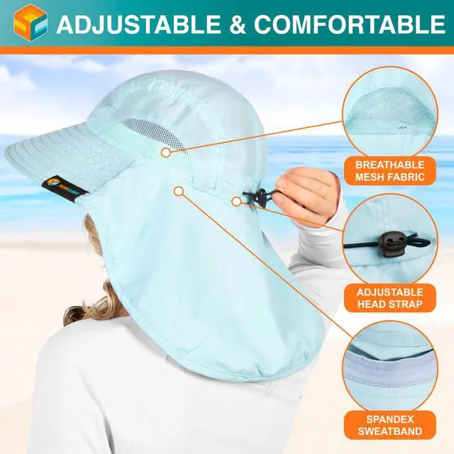 Alt view image 3 of 7 - Wide Brim Sun Hat with Neck Flap, Fishing Hiking for Women Safari, Neck Cover for Outdoor Sun Protection UPF50+ | Light Blue