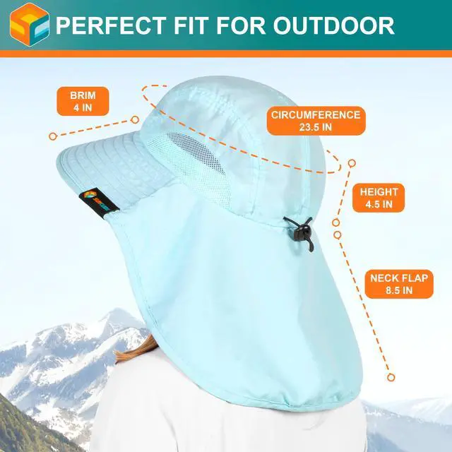 Alt view image 4 of 7 - Wide Brim Sun Hat with Neck Flap, Fishing Hiking for Women Safari, Neck Cover for Outdoor Sun Protection UPF50+ | Light Blue