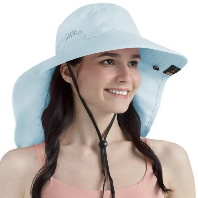 Alt view image 6 of 7 - Wide Brim Sun Hat with Neck Flap, Fishing Hiking for Women Safari, Neck Cover for Outdoor Sun Protection UPF50+ | Light Blue