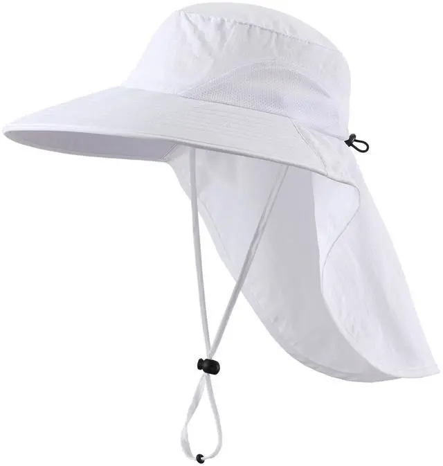Main image of Outdoor UPF50+ Sun Hat Wide Brim Mesh Fishing Hat with Neck Flap (White)