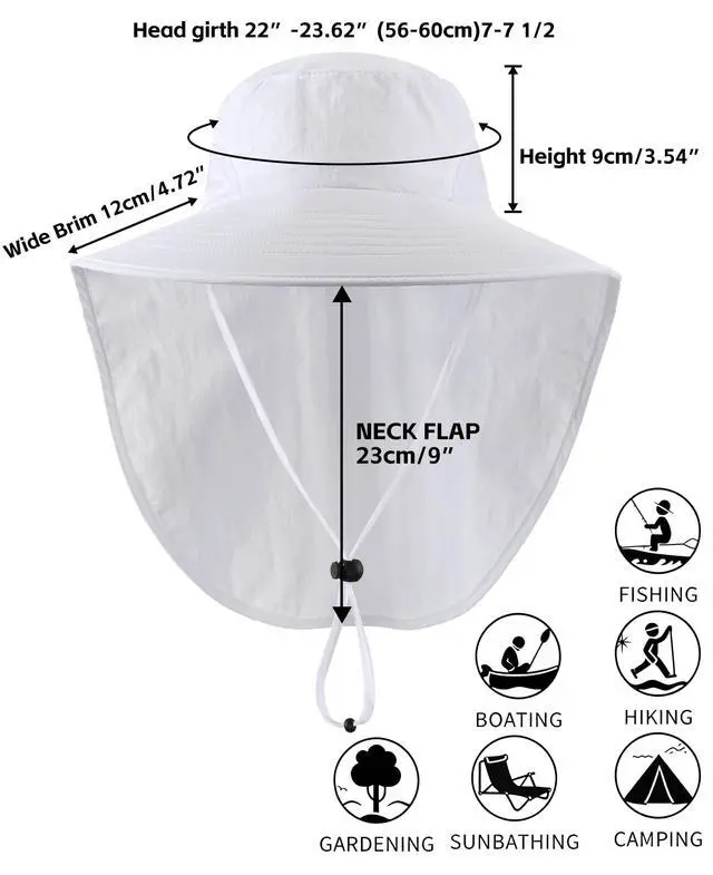 Alt view image 2 of 6 - Outdoor UPF50+ Sun Hat Wide Brim Mesh Fishing Hat with Neck Flap (White)