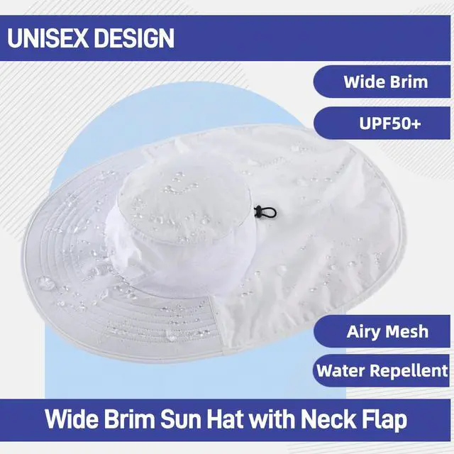 Alt view image 3 of 6 - Outdoor UPF50+ Sun Hat Wide Brim Mesh Fishing Hat with Neck Flap (White)