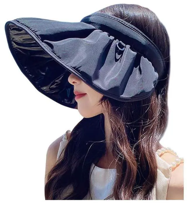 Main image of Women's Sun Visor Foldable Sun Hat Wide Brim Summer UV Protection Beach Hat (A-Black)