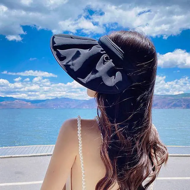Alt view image 2 of 6 - Women's Sun Visor Foldable Sun Hat Wide Brim Summer UV Protection Beach Hat (A-Black)