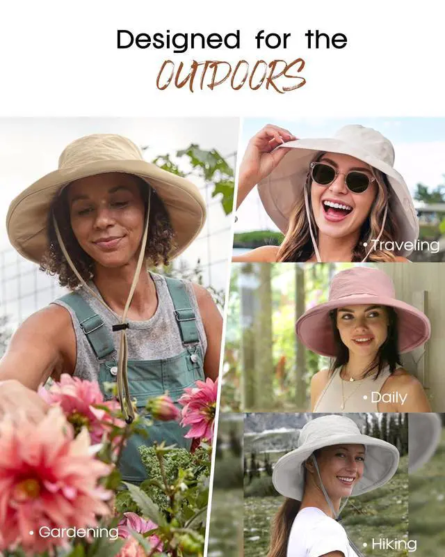 Alt view image 5 of 6 - Wide Brim Sun Hat with Ponytail Hole for Women UPF 80+ UV Protection Packable Bucket Hiking Travel Outdoor Hat Beige