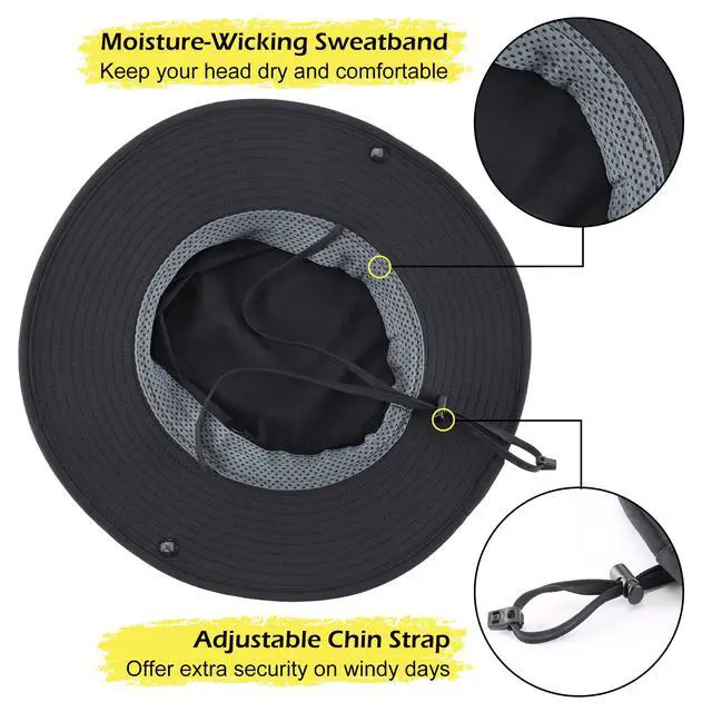 Alt view image 3 of 6 - UPF 50+ Fishing Sun Hat for Men Women Breathable Bucket Hat Adjustable Boonie Hats Summer Beach Outdoor Hat Black