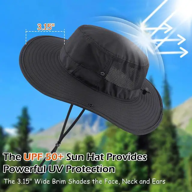 Alt view image 4 of 6 - UPF 50+ Fishing Sun Hat for Men Women Breathable Bucket Hat Adjustable Boonie Hats Summer Beach Outdoor Hat Black