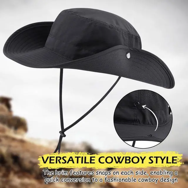 Alt view image 5 of 6 - UPF 50+ Fishing Sun Hat for Men Women Breathable Bucket Hat Adjustable Boonie Hats Summer Beach Outdoor Hat Black