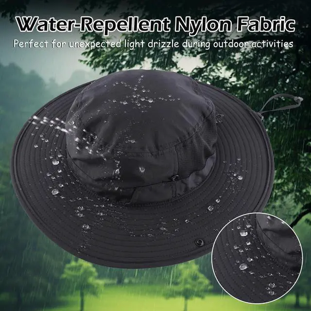 Alt view image 6 of 6 - UPF 50+ Fishing Sun Hat for Men Women Breathable Bucket Hat Adjustable Boonie Hats Summer Beach Outdoor Hat Black