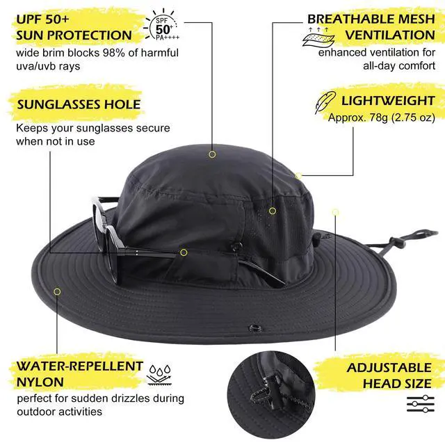 Alt view image 2 of 6 - UPF 50+ Fishing Sun Hat for Men Women Breathable Bucket Hat Adjustable Boonie Hats Summer Beach Outdoor Hat Black