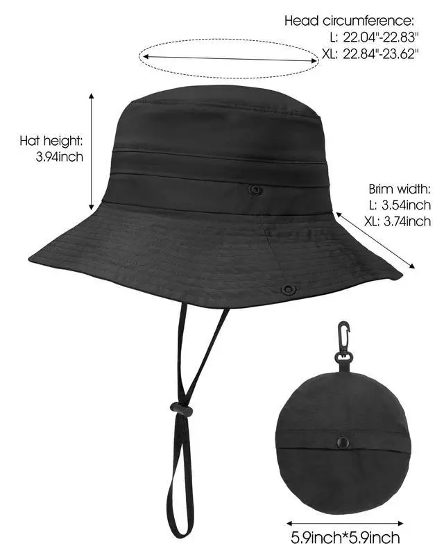 Alt view image 2 of 6 - Sun Hats for Women Men, Waterproof Packable 2 in 1 UV Protection Sunhat for Summer Hiking Outdoor Garden Black