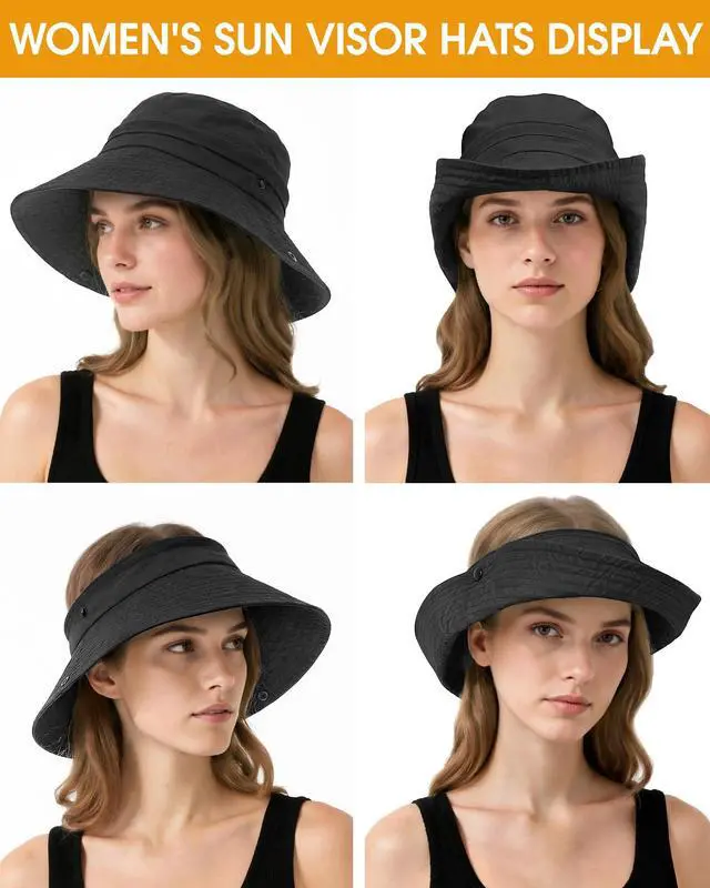 Alt view image 4 of 6 - Sun Hats for Women Men, Waterproof Packable 2 in 1 UV Protection Sunhat for Summer Hiking Outdoor Garden Black