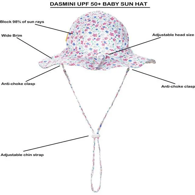Alt view image 2 of 5 - Baby Girl Pink Daisy Sun Hat Wide Brim Adjustable UPF50+ Outdoor Beach Protection Cap for Infant Toddler Kids 2-5T