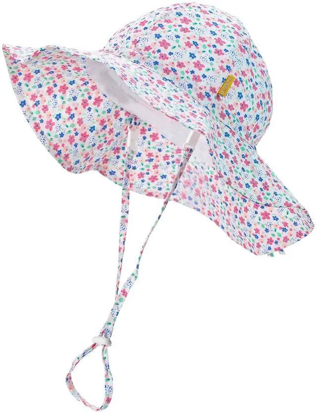 Main image of Baby Girl Pink Daisy Sun Hat Wide Brim Adjustable UPF50+ Outdoor Beach Protection Cap for Infant Toddler Kids 2-5T