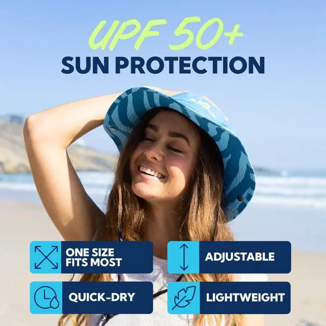 Alt view image 2 of 7 - Bucket Hat for Men & Women, Cooling with Adjustable Strap, Wide Brim, UPF UV 50+ Protection, Foldable Boonie Hat for Fishing, Hiking, Beach, Safari, Kayaking, SUPing - Palm Trees
