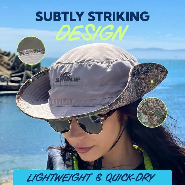 Alt view image 5 of 7 - Bucket Hat for Men & Women, Cooling with Adjustable Strap, Wide Brim, UPF UV 50+ Protection, Foldable Boonie Hat for Fishing, Hiking, Beach, Safari, Kayaking, SUPing - Palm Trees
